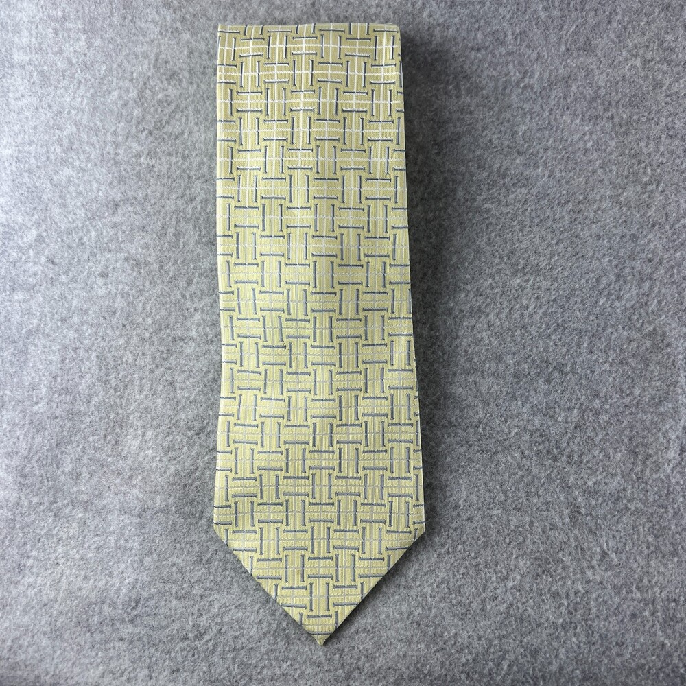 Giorgio Armani Neck Tie Mens One Size Yellow Silk Geometric Formal 4" Width